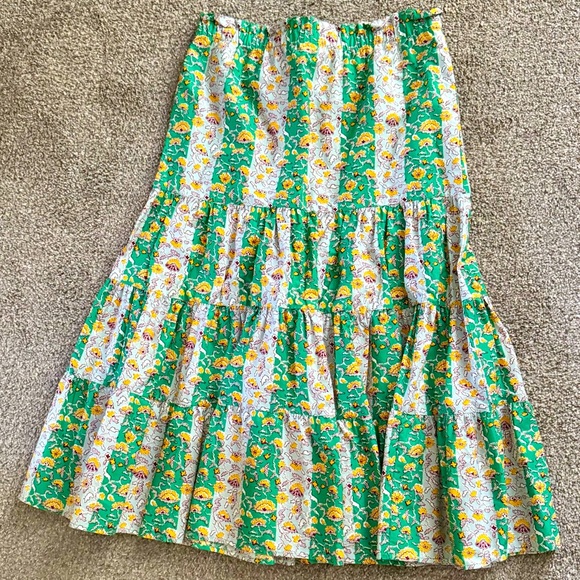 RHODE target Whimsical Green & Yellow Floral & Stripe Print Ruffled Midi Skirt - Picture 9 of 15